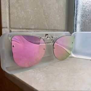 Clip on pink mirrored sunglasses